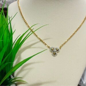 Delicate Gold Flower Cluster Necklace with Crystal Details